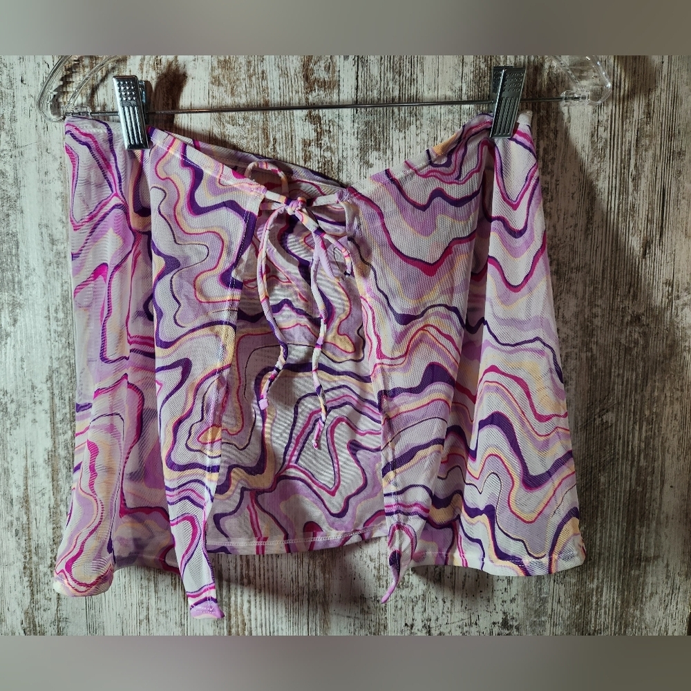 Xhilaration Colorful Pink Purple Cream Abstract Swirl Design Swim Sarong Coverup